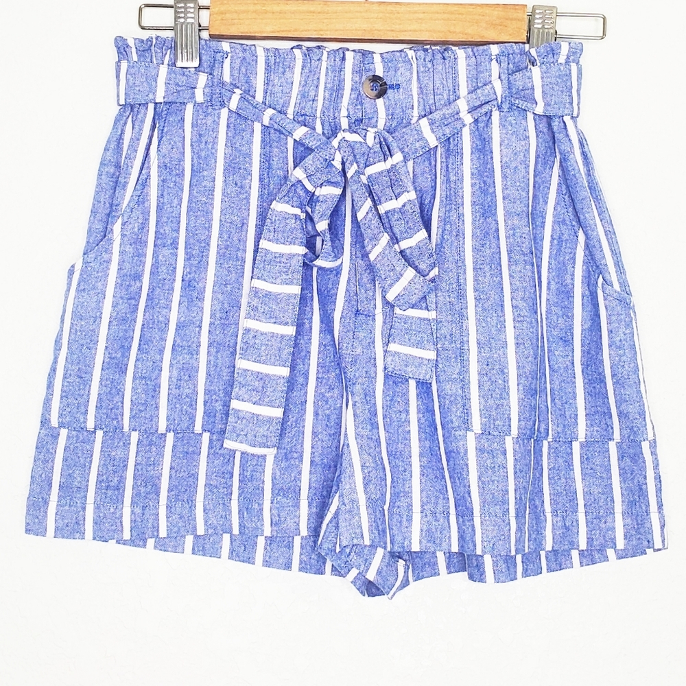 ONETHELAND | Stripe Belt Tie Waist Cotton Shorts